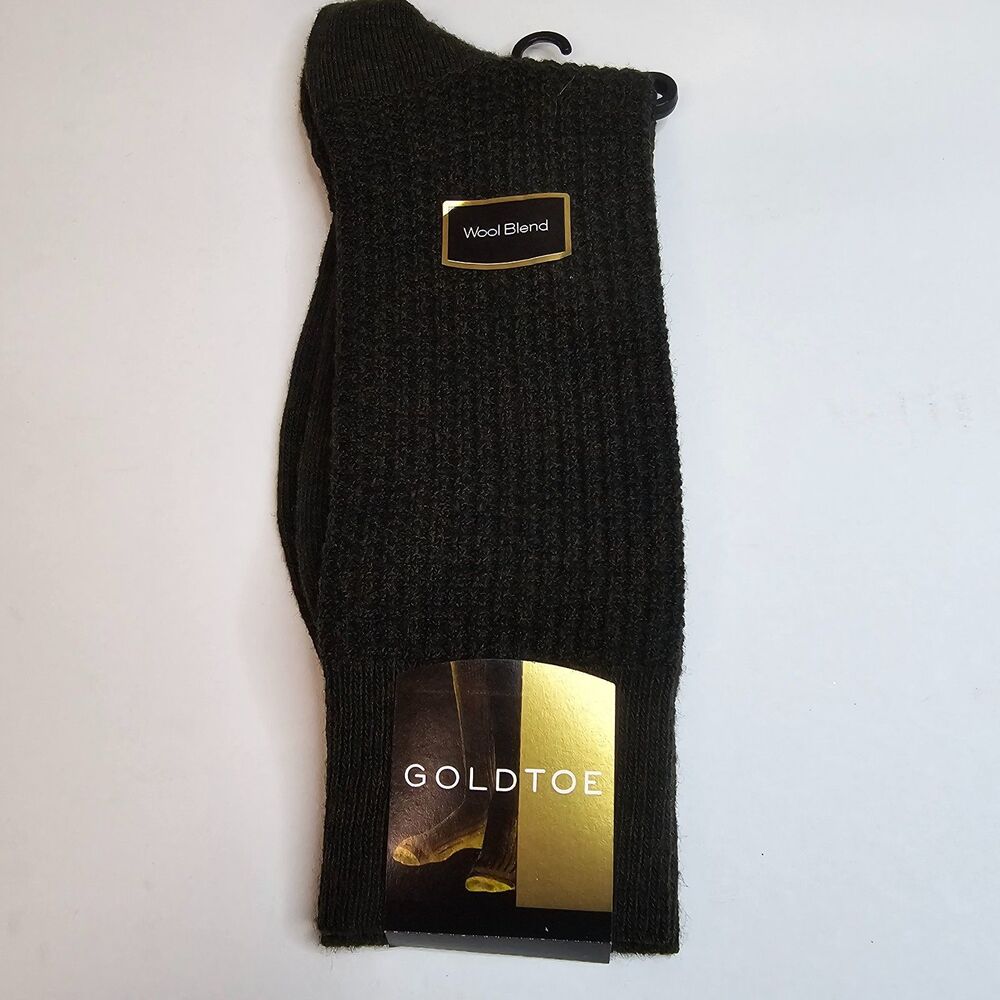 NOS Gold Toe Wool Blend Dark Olive Men's Socks Size 10-13